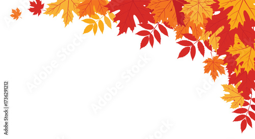 Autumnal foliage in warm colors forming a corner border.