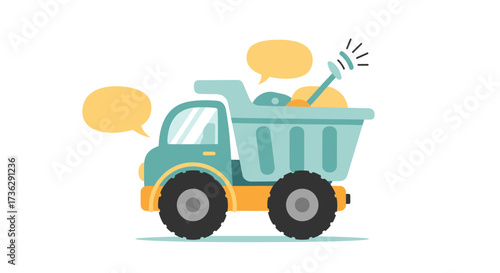 A cartoon dump truck filled with sand.