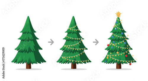 Decorating a christmas tree step by step.