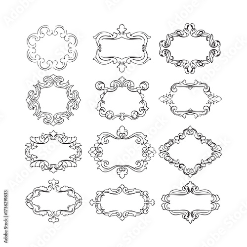 Large set vector black silhouette frame cartouches badges silhouette vector