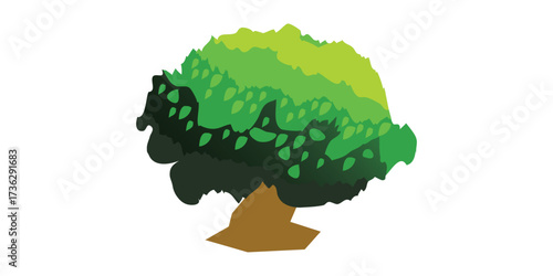 Stylized Green Tree with Brown Trunk and Lush Foliage.