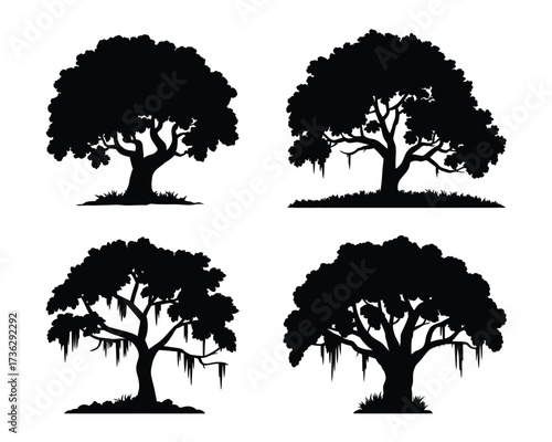 Four Silhouetted Trees Collection Diverse Styles for Your Creative Projects