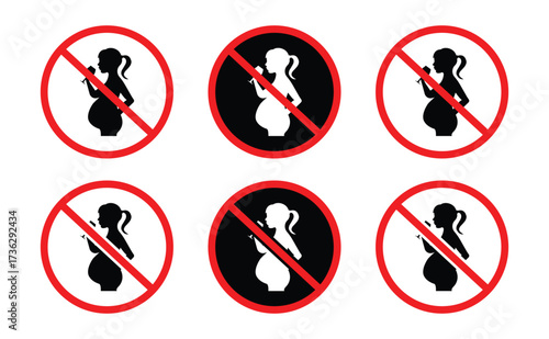 Do Not Drink Alcohol During Pregnancy. No Pregnant Woman Sign vector Illustration Symbol