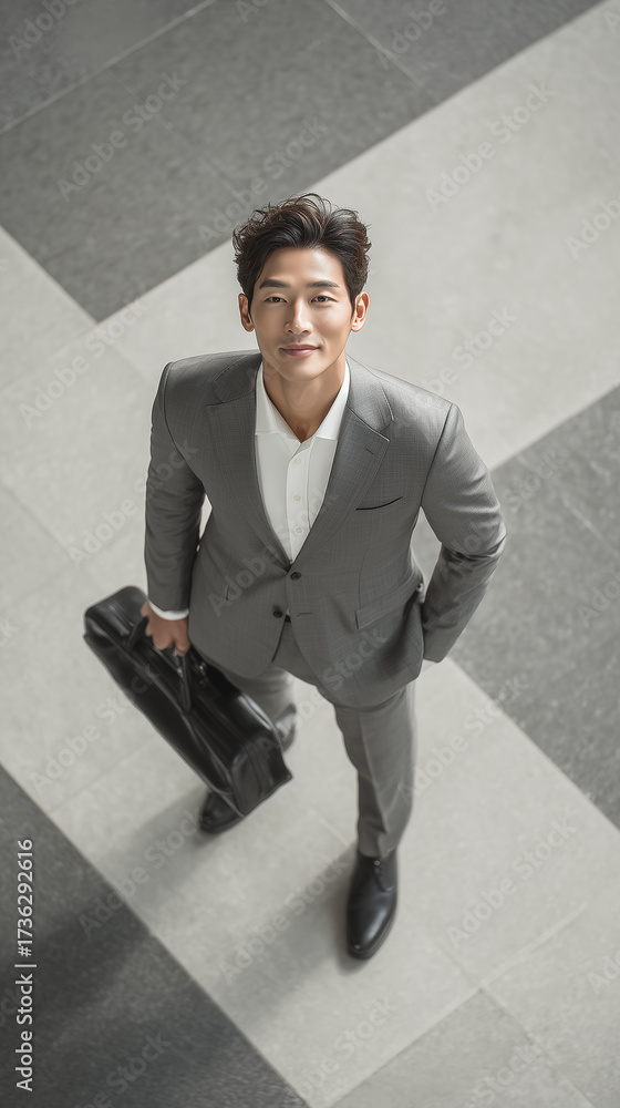 Fototapeta premium Stylish Korean Businessman in Grey Suit