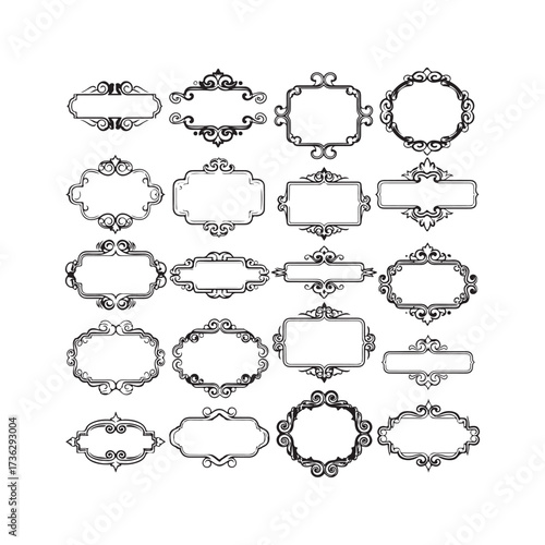 Large set vector black silhouette frame cartouches badges silhouette vector