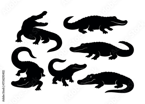Silhouette collection of crocodiles and alligators in various poses