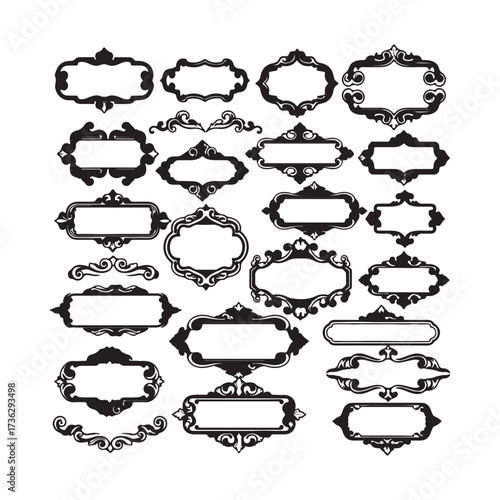 Large set vector black silhouette frame cartouches badges silhouette vector