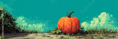 Pixel art pumpkin patch autumn harvest season fall sky halloween image