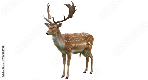 Photos Isolated dappled fallow deer stag with beautiful antlers, side view, autumn wild