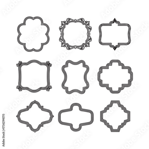 Large set vector black silhouette frame cartouches badges silhouette vector