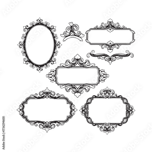 Large set vector black silhouette frame cartouches badges silhouette vector