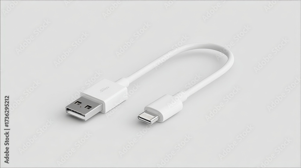 Fototapeta premium White USB to Type-C Cable on Plain Background for Product Use
