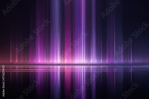 Abstract composition with vertical light beams reflecting on a glossy surface