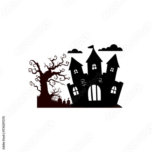 Design Vector haunted house Happy Halloween 2025 for festival day element icon 