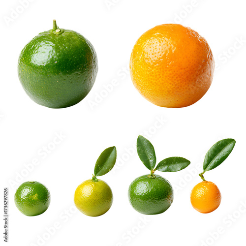 Natural realistic Calamondin fruits set isolated transparent PNG
