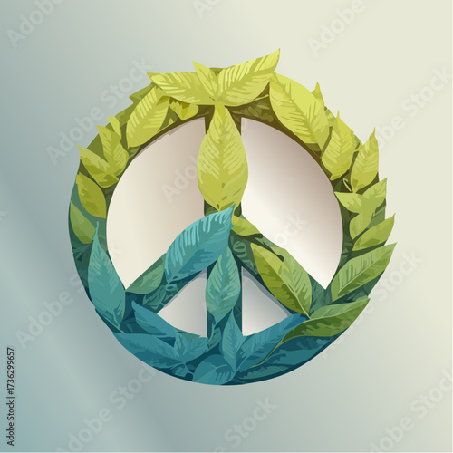 Eco Peace Symbol A Verdant Vector Design with Leaf Wreath, Representing Ecology, Peace, and Harmony in Nature