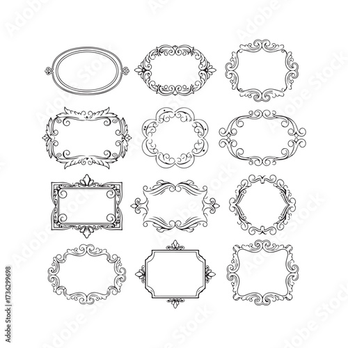 Large set vector black silhouette frame cartouches badges silhouette vector