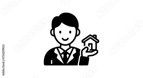 A realtor offering a home, presented with an optimistic and welcoming demeanor and holding a