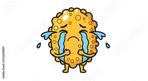 A sorrowful golden character experiencing deep sadness, with cascading tears of anguish conveying