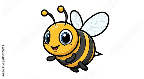 Adorable cartoon bee illustration, cheerful honeybee character with big eyes and antenna design
