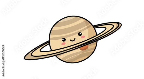 Adorable cartoon rendering of ringed planet radiating cosmic cheer and childlike wonder