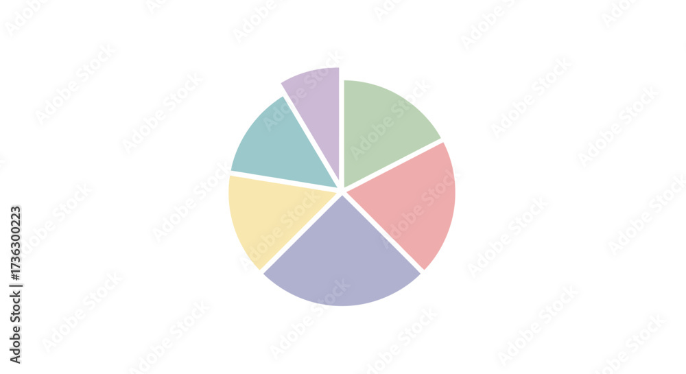 Fototapeta premium Pastel Pie Chart with Six Segments Data Visualization Graphic.