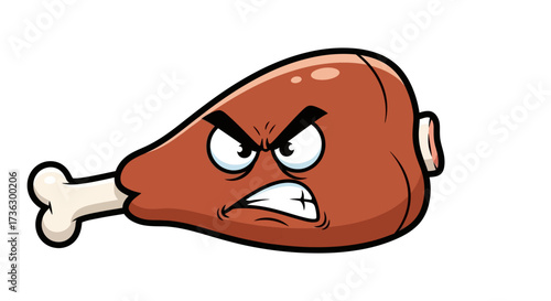 Angry cartoon turkey leg mascot with a fierce expression of displeasure and frustration
