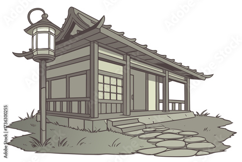 Traditional japanese house with a stone path and lantern
