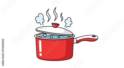 Animated red cooking pot with boiling water and steam offering culinary possibilities