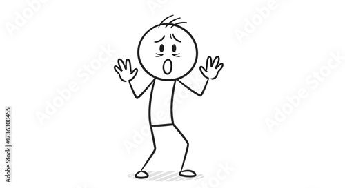 Cartoon character expressing shock and distress through wide eyes and hands up in fear