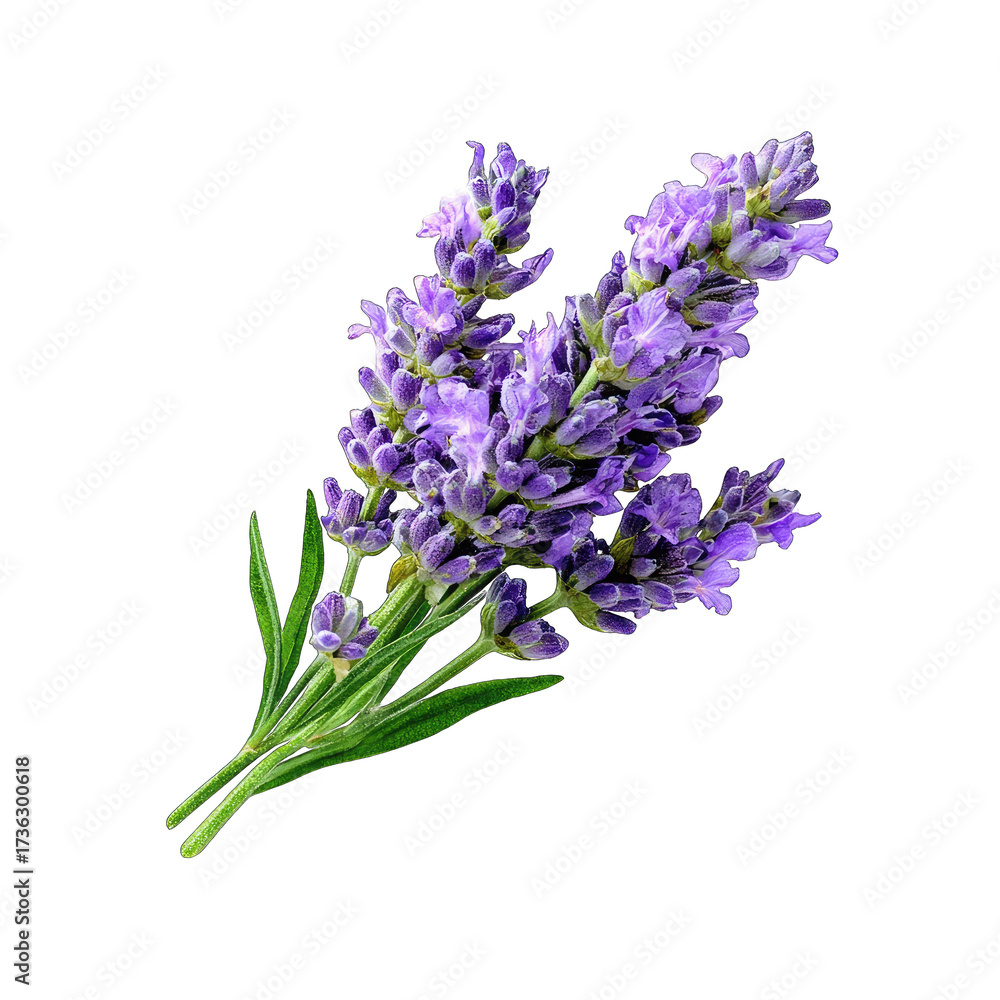 Naklejka premium Close-up of a bunch of lavender flowers with vibrant purple blooms and green leaves