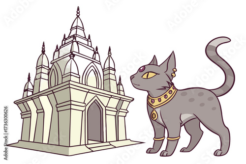 Mysterious cat with third eye and ancient temple