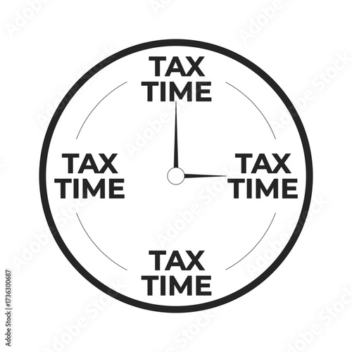 Tax time clock 2D line object. Deadline taxation, urgency. Financial responsibility. Payment schedule. Tax season clockface isolated clipart vector ink outline item. Monochrome spot illustration