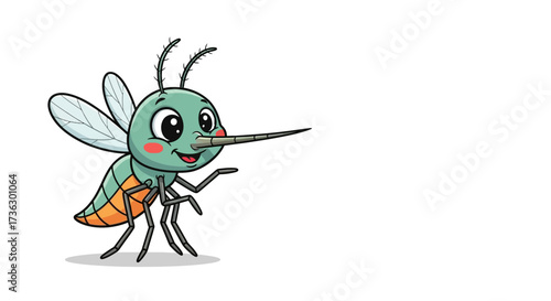 Cheerful cartoon mosquito character, a delightful and friendly pest illustration on white backdrop