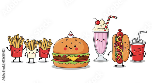 Cute and happy fast food characters illustrations that evoke feelings of joy and friendship