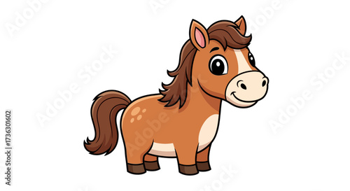 Delightful cartoon horse illustration, a charming and whimsical animal portrayal on a clean white