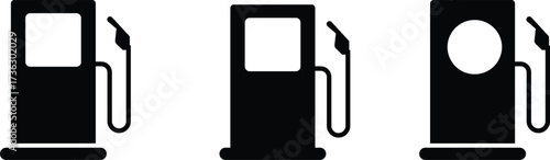 gas station pump full black silhouette vector icon set, with modern digital style, Vintage filling station poster design. fuel dispenser, petrol pump icons, silhouette template designs elements,
