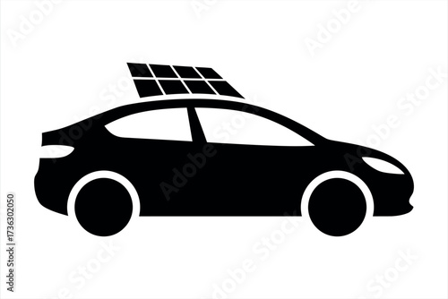 Black silhouette of a car with solar panels on its roof vector