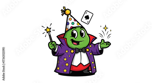 Enchanting Cartoon Wizard Mascot Character Illustration for Magical Presentations
