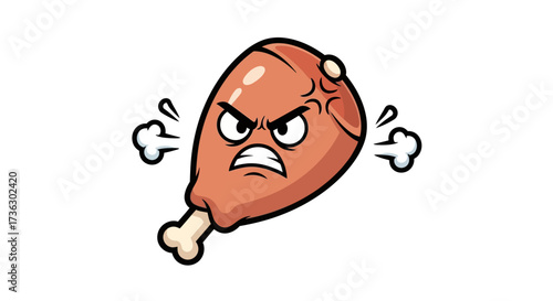 Humorous Illustration of an Angry Cartoon Chicken Leg Full of Vigor and Ire
