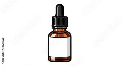 Illustration of an amber glass bottle with dropper for essential oils and serums product mock up