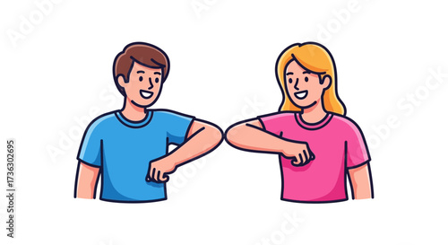 Illustrative depiction of a boy and girl performing an elbow bump, showcasing safety and awareness