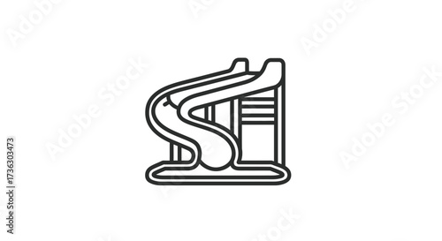 Playground slide illustration in simple monochrome outline, evokes childhood memories and fun