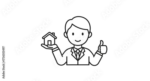 Real estate agent offering property with approval outline illustration for marketing material