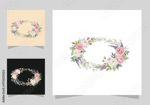 Flowers frame design, Round ring color stain, flower stains logo isolated vector design.