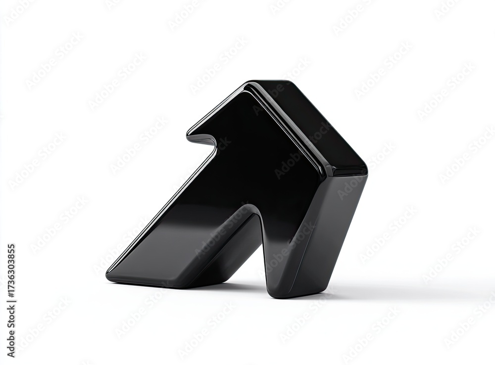 Obraz premium Glossy black upward arrow, angled. Isolated on white, 3D rendering
