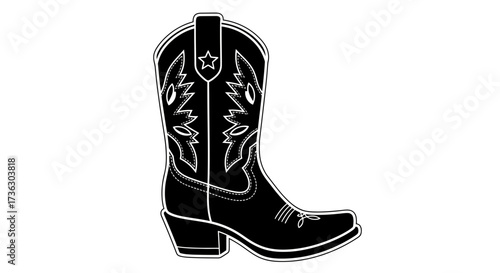 Stylized cowboy boot vector illustration showcasing western culture icon design