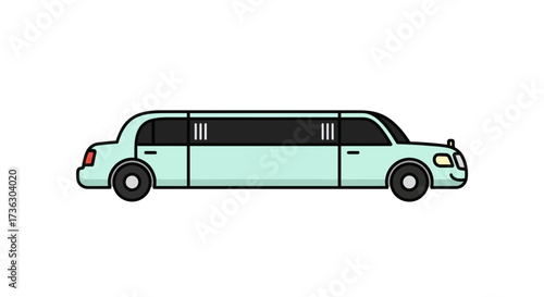 Stylized limousine vector illustration in pastel color palette with extended length and refined