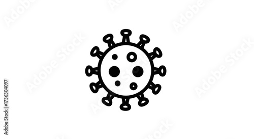 Stylized single graphic depicting a virus cell with a simple line drawing design