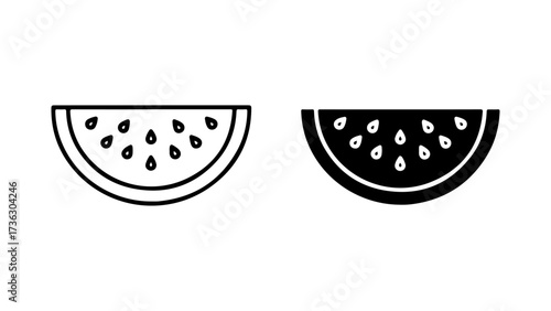 Minimalist Watermelon Slice Illustrations in Line Art and Solid Fill Style